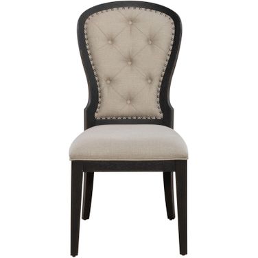 Americana Farmhouse Upholstered Tufted Back Side Chair Set of 2 In Black