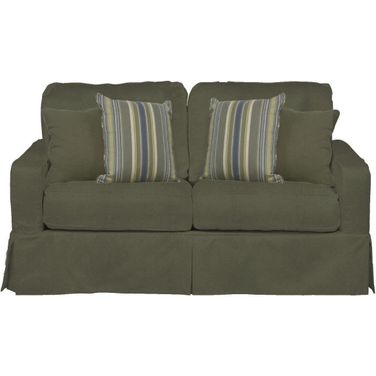 Americana Forest Green Box Cushion Slipcovered Loveseat