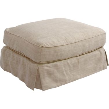Americana Linen Box Cushion Slipcovered Ottoman