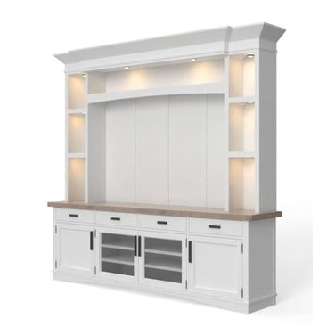 Americana Modern Cotton 92 Inch Tv Console With Hutch, Backpanel And Led Lights