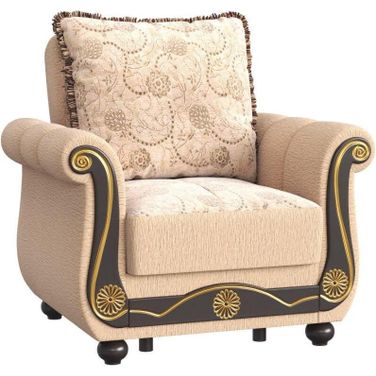 Americana Upholstered Convertible Armchair with Storage In Beige
