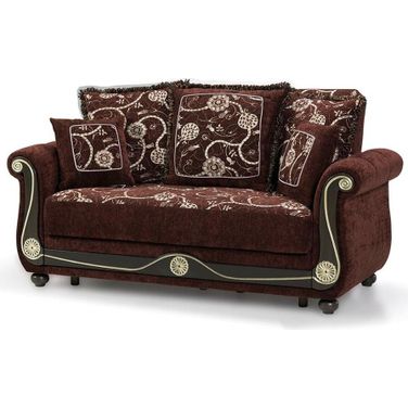 Americana Upholstered Convertible Loveseat with Storage In Brown