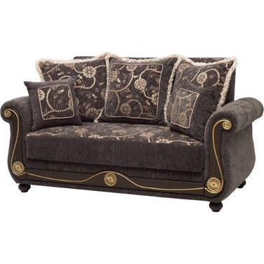Americana Upholstered Convertible Loveseat with Storage In Gray