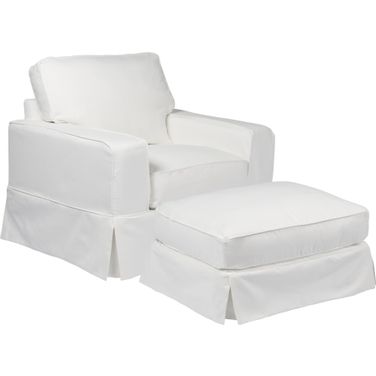 Americana White Box Cushion Slipcovered Chair and Ottoman