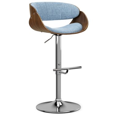 Amery Linen Look Fabric Adjustable Swivel Bar Stool In Denim Blue