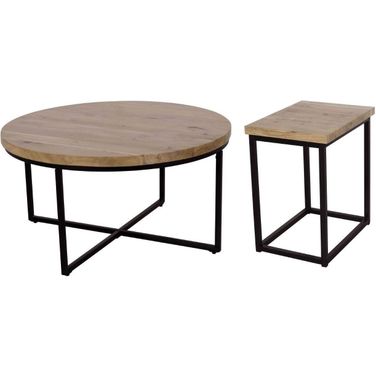 Ames Natural and Black Solid Wood 36 Inch Round Occasional Table Set