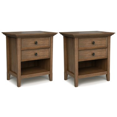 Amherst 24 Inch Solid Wood Bedside Table Set of 2 In Rustic Natural Aged Brown