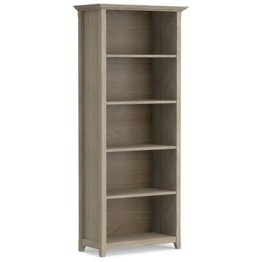 Amherst 30 Inch Solid Wood 5 Shelf Bookcase In Distressed Grey