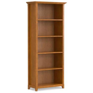 Amherst 30 Inch Solid Wood 5 Shelf Bookcase In Light Golden Brown