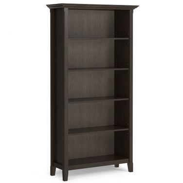 Amherst 36 Inch Solid Wood 5 Shelf Bookcase In Hickory Brown