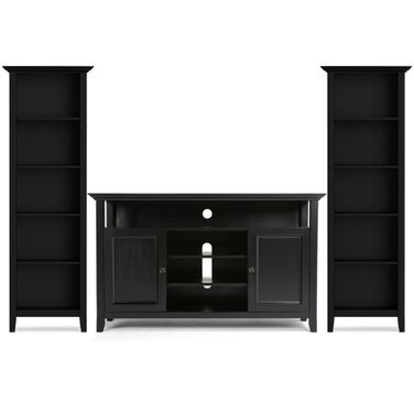 Amherst Solid Wood 54 Inch TV Stand with 24 Inch 5 Shelf Bookcases Set of 3 In Black