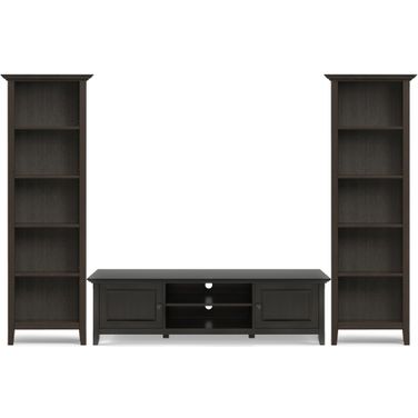 Amherst Solid Wood 72 Inch Low TV Stand with 24 Inch 5 Shelf Bookcases Set of 3 In Hickory Brown