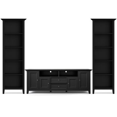 Amherst Solid Wood 72 Inch TV Stand with 24 Inch 5 Shelf Bookcases Set of 3 In Black
