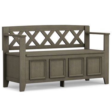 Amherst Solid Wood Entryway Storage Bench In Farmhouse Grey