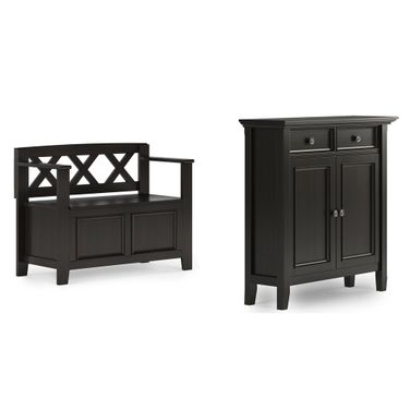 Amherst Solid Wood Small Storage Bench and Storage Cabinet In Hickory Brown