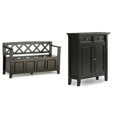 Amherst Solid Wood Storage Bench and Storage Cabinet In Hickory Brown