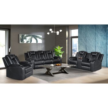 Amias Power Motion Living Room Set with Power Headrest, Dropdown Table and LED In Black