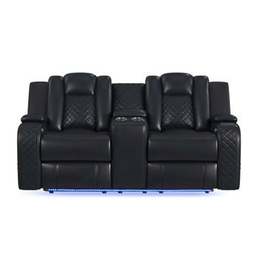 Amias Power Motion Loveseat with Power Headrest, Console and LED In Black