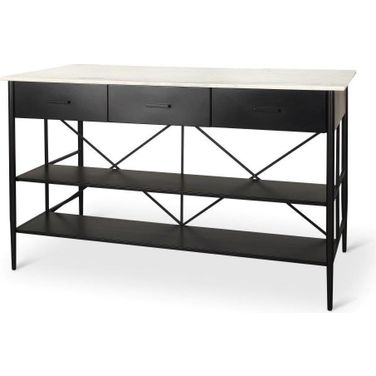 Amika White Marble Top Black Metal Base Kitchen Island