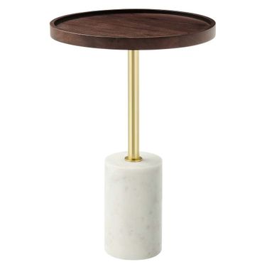 Amina Acacia Wood Round Side Table In Walnut