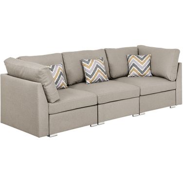 Amira Beige Fabric Sofa Couch With Pillows