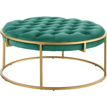 Amoria Green Round Ottoman In Brushed Gold
