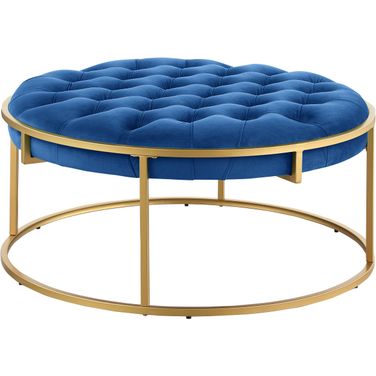 Amoria Navy Round Ottoman In Brushed Gold