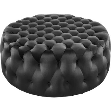 Amour Tufted Button Large Round Performance Velvet Ottoman In Black