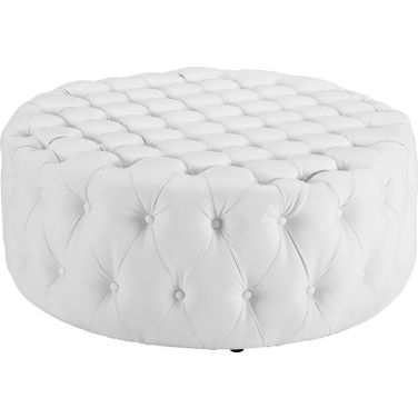 Amour White Upholstered Vinyl Ottoman