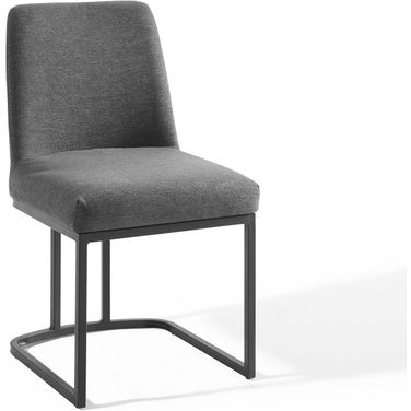 Amplify Sled Base Upholstered Fabric Dining Side Chair In Black Charcoal