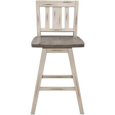 Amsonia Distressed Gray And White Slat Back Swivel Counter Height Chair Set of 2