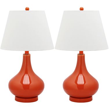 Amy Blood Orange and Off-White 24 Inch Gourd Glass Lamp Set of 2