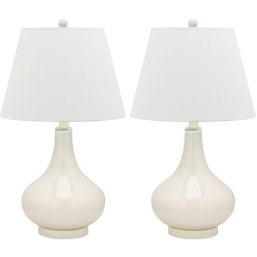 Amy White and Off-White 24 Inch Gourd Glass Lamp Set of 2