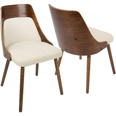 Anabelle Mid-Century Modern Dining/Accent Chair In Walnut And Cream Fabric