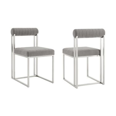 Anastasia Dining Chair with Brushed Stainless Steel and Light Gray Fabric Set of 2