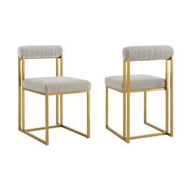 Anastasia Dining Chair with Gold Brushed Stainless Steel and Taupe Fabric Set of 2