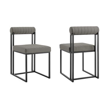 Anastasia Dining Chair with Matte Black Iron and Light Gray Faux Leather Set of 2