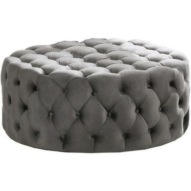 Anderson 40 Inch Round Velvet Fabric Ottoman In Gray