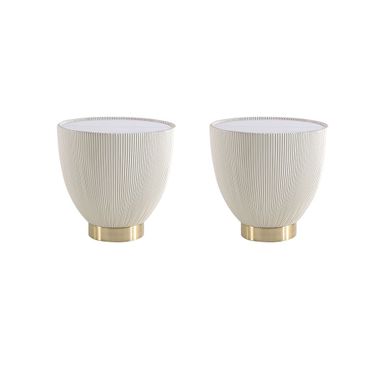 Anderson Ceramic Faux Marble Tabletop End Table Set of 2 In Cream