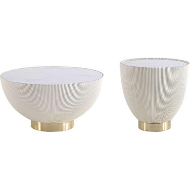 Anderson Ceramic Faux Marble Tabletop Occasional Table Set In Cream