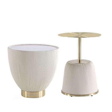 Anderson Ceramic Faux Tabletop and Gold Metal Tabletop End Table Set of 2 In Cream