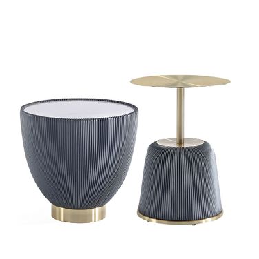 Anderson Ceramic Faux Tabletop and Gold Metal Tabletop End Table Set of 2 In Grey