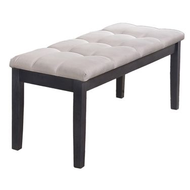 Anderson Dining Bench with Tufted Seat In Light Gray Linen Fabric and Gray Wood