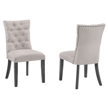 Anderson Dining Chairs Set of 2 with Tufted Seat In Light Gray Fabric and Gray Wood