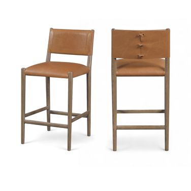 Andie Vegan Leather Upholstered Counter Stool In Cognac and Stained Brown