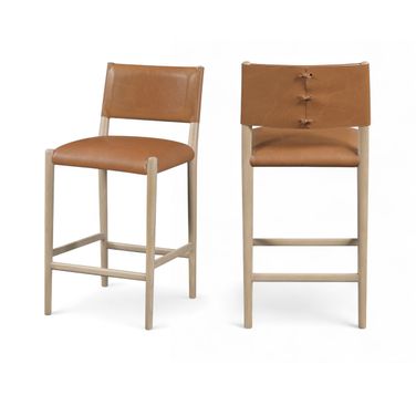 Andie Vegan Leather Upholstered Counter Stool In Cognac and Stained Natural