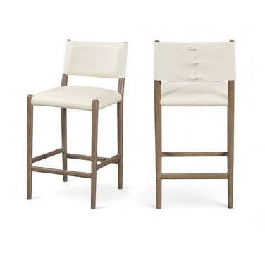 Andie Vegan Leather Upholstered Counter Stool In Cream and Stained Brown