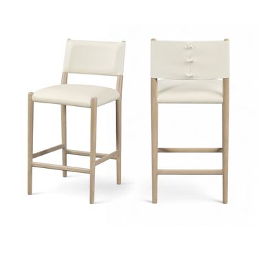 Andie Vegan Leather Upholstered Counter Stool In Cream and Stained Natural