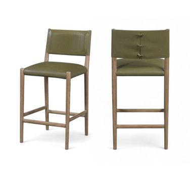 Andie Vegan Leather Upholstered Counter Stool In Olive and Stained Brown
