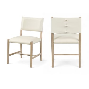 Andie Vegan Leather Upholstered Dining Chair Set of 2 In Cream and Stained Natural